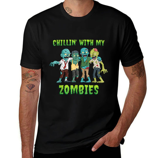 Chillin With My Zombies Halloween Boys Kids Funny  Stretchy T-Shirt