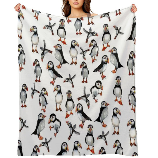 Puffins Pattern Easy Care Throw Blanket