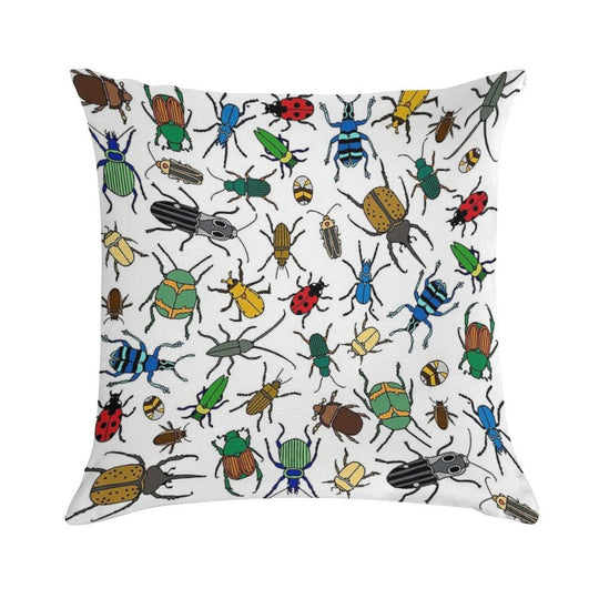 Beetles Pattern  Bugs  Insects  Pattern Soft Hidden Zipper Throw Pillow