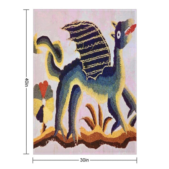 Crewel Dragon Vintage Floral Vector Pattern Eco-conscious Throw Blanket