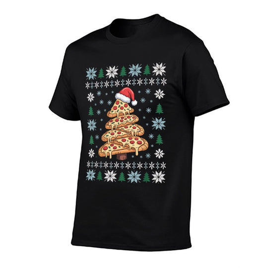 Ugly Christmas Pizza Tree Funny Holiday Food Xmas Women Men  Summer-ready Fabric T-Shirt