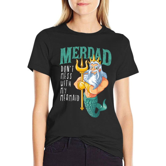 Funny Merdad Mermaid Dad Merman Security Birthday Men Gifts  Ribbed Collar T-Shirt
