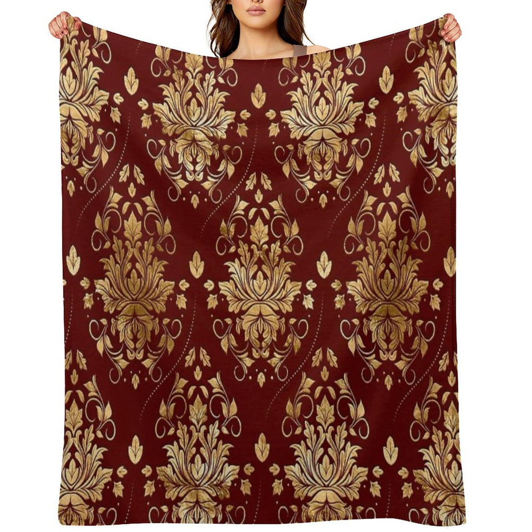 Oriental Vintage Damask Pattern - Red And Gold Lightweight Throw Blanket