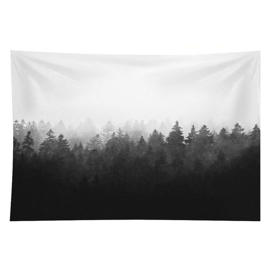 A Wilderness Somewhere  Misty Romantasy Fairytale Ghostwood Forest With Cascadia Trees Covered In Magic Light And Fog Tapestry