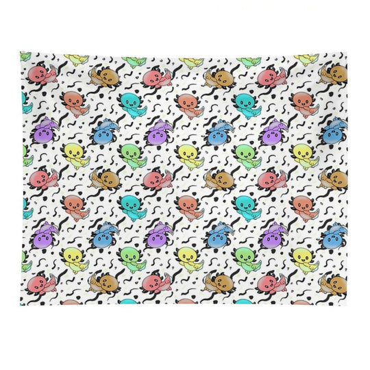 Axolotl Party in Rainbow Colors on Black And White Tapestry