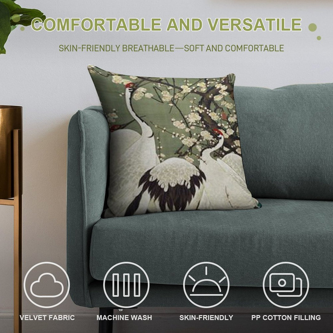 Favourite Artist - Plum Blossom And Cranes - Jakuchu Ito Soft Decorative Cover Throw Pillow