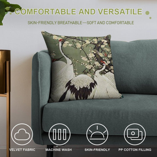 Favourite Artist - Plum Blossom And Cranes - Jakuchu Ito Soft Decorative Cover Throw Pillow