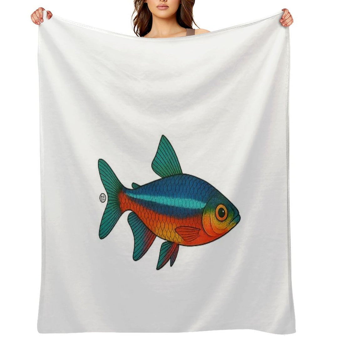 Neon Tetra Fish Japanese Style - Amazon Fish - Cardinal Tetra Easy Care Throw Blanket