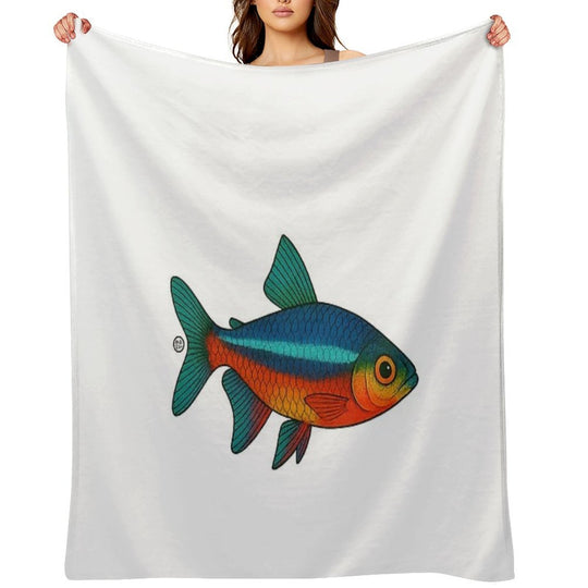Neon Tetra Fish Japanese Style - Amazon Fish - Cardinal Tetra Easy Care Throw Blanket
