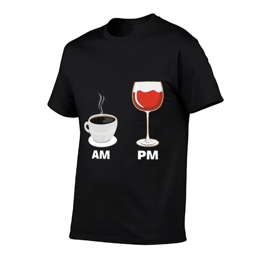 Wine Coffee Funny AM PM Red Wine Caffeine Drinker Drinking  Slim-fit Cut T-Shirt