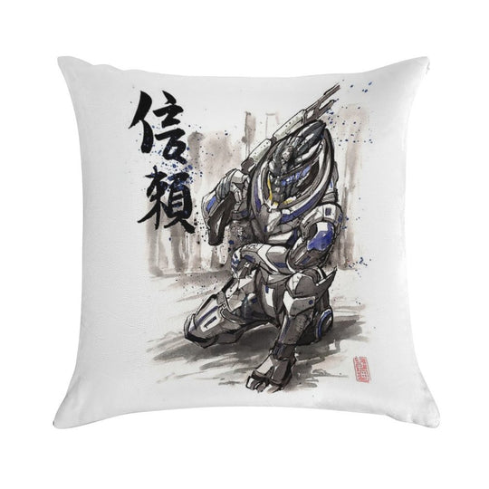 Mass Effect Garrus Sumie Style with Japanese Calligraphy Soft Ultra-Soft Texture Throw Pillow
