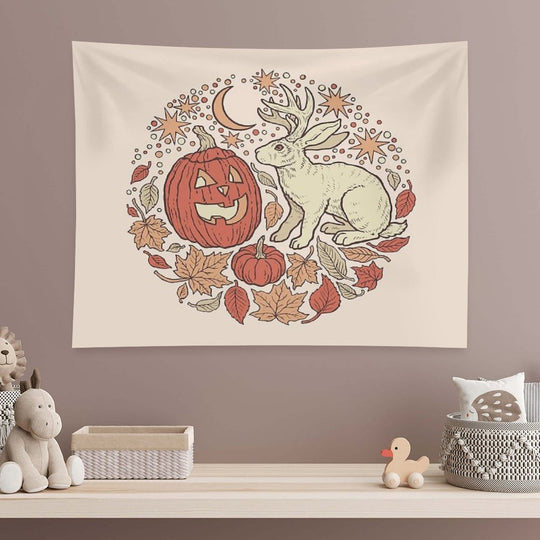 Halloween Friends  Jackalope And Jack-O-Lantern Autumn Art Tapestry