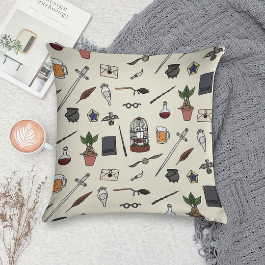 Owl And Wand Soft Short Plush Fabric Throw Pillow