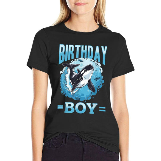 Funny Orca Animal Birthday Boy  Ribbed Collar T-Shirt