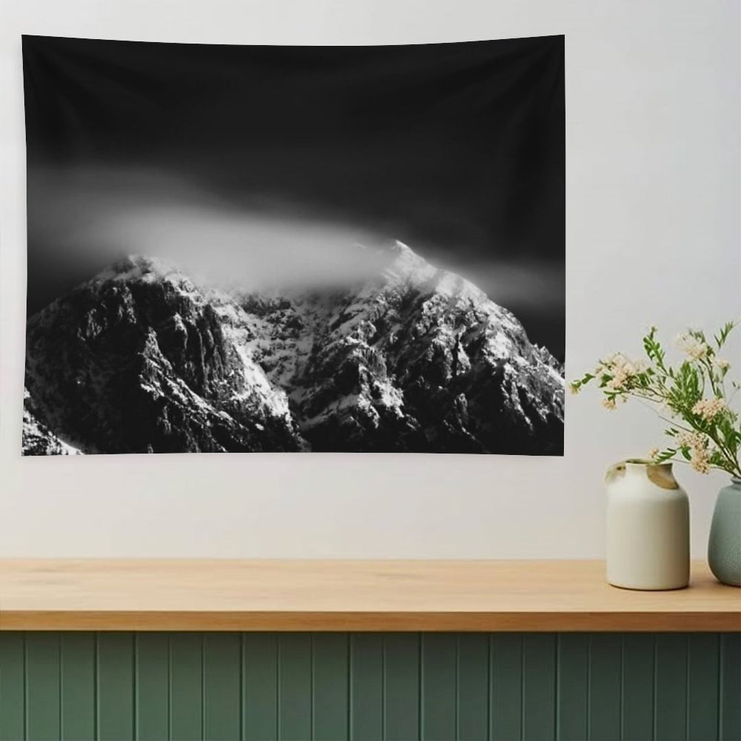 Black And White Long Exposure of Clouds Above Mountain Tapestry