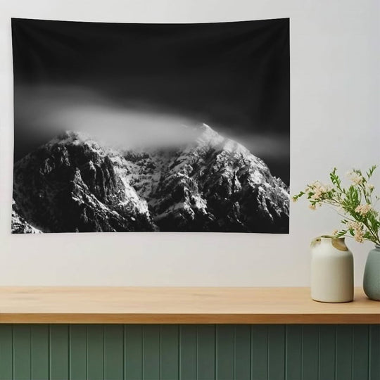 Black And White Long Exposure of Clouds Above Mountain Tapestry