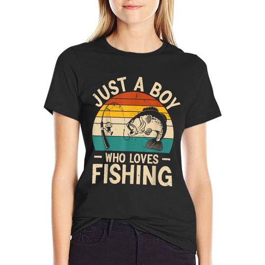 Funny Fishing For Kids Boys Fisherman Bass Fish  High-quality Stitching T-Shirt