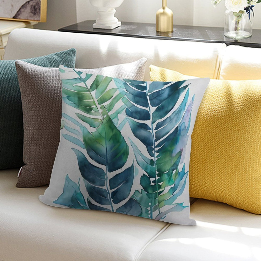 Tropical Blue Green Paradise Watercolor Leaves Soft Style Accent Throw Pillow