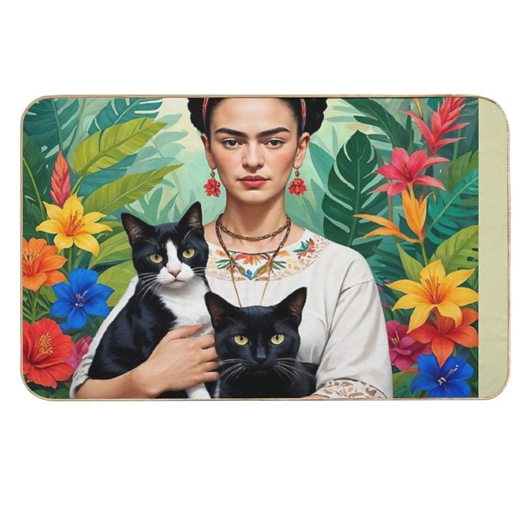 Frida Kahlo  Flowers Black Cats  Kittens  Frida Kahlo  Toxin-Free Bath Mat