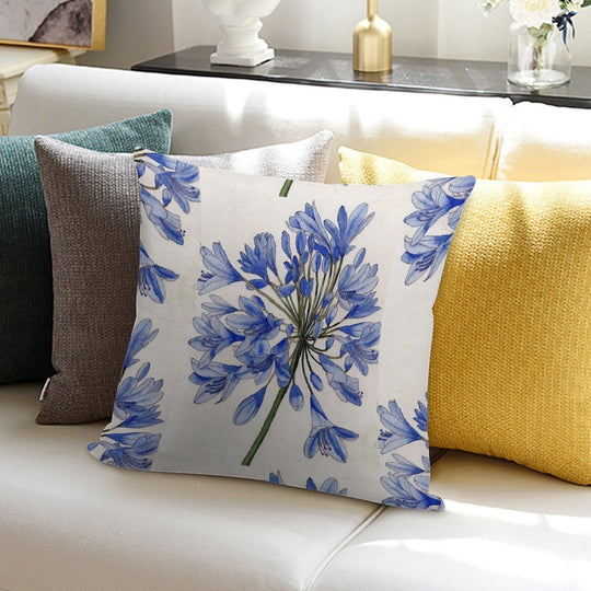 Agapanthus Flower Watercolour Painting Soft Hidden Zipper Throw Pillow