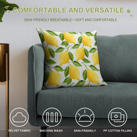 Watercolor Lemon Pattern Soft Durable Construction Throw Pillow