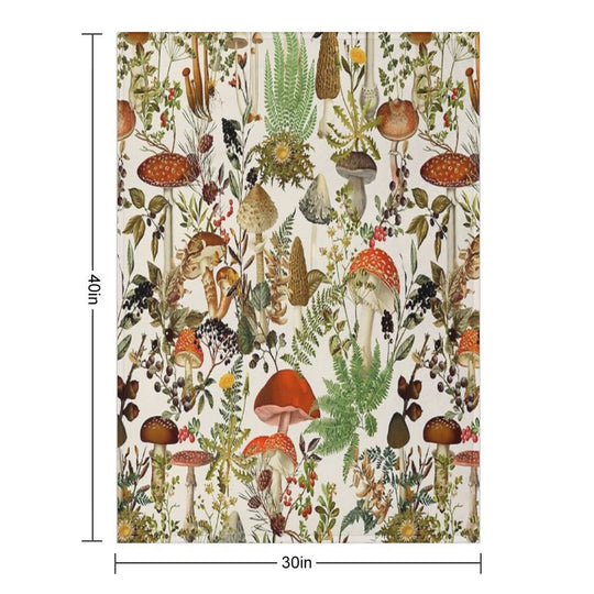 Vintage Mushrooms Forest Botanical Garden Pattern - Beige Nightgarden Compact Throw Blanket