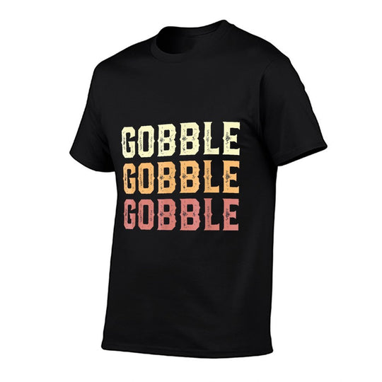 Thanksgiving Turkey Fun Gobble Gobble Gobble Men Boys  Ribbed Collar T-Shirt