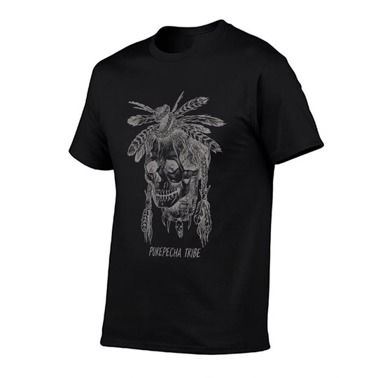 Purepecha Mexican Indian Tribe Wicked Skull Feathers Retro  Slim-fit Cut T-Shirt