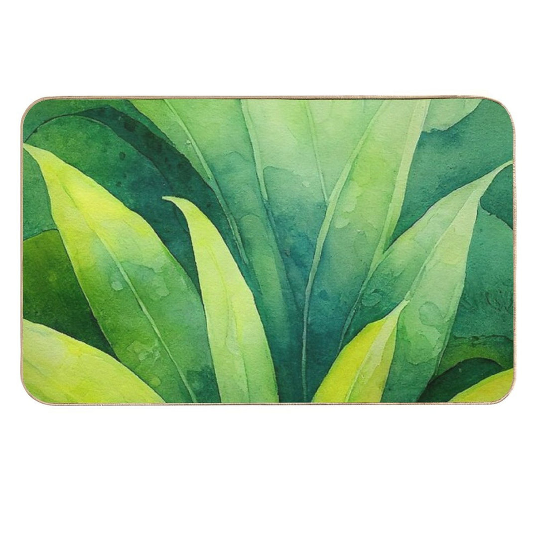 Lush Green Botanical Tropical Leaves  Non-Slip Bath Mat