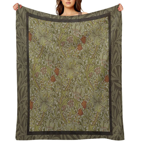 William Morris Floral Lily Willow Art Print Design Sustainable Throw Blanket