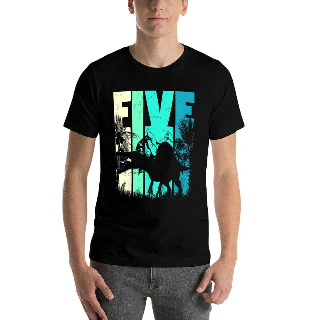 Kids Spinosaurus 5 Year Old 5th Birthday Five Boy Girl Retro  Slim-fit Cut T-Shirt