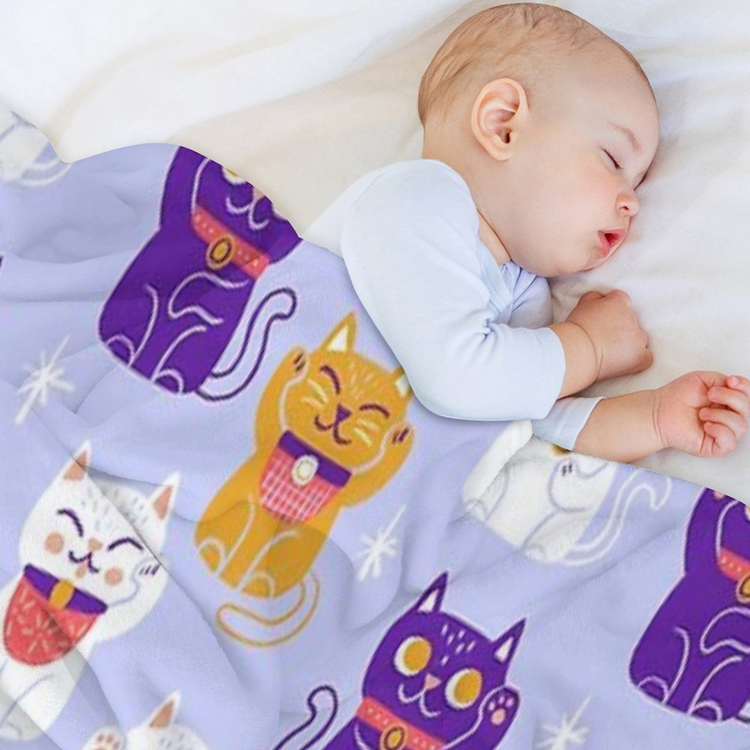 Lucky Kitty Cats Maneki-Neko Waving Beckoning Cat Shrink-resistant Throw Blanket