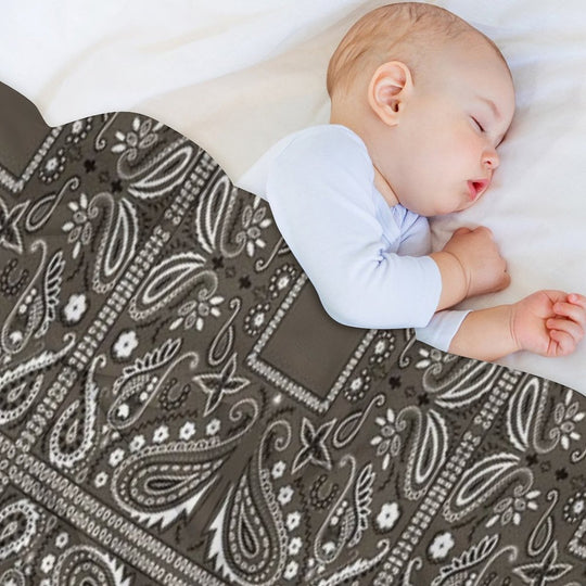 Gray Paisley Bandana Pattern Sustainable Throw Blanket