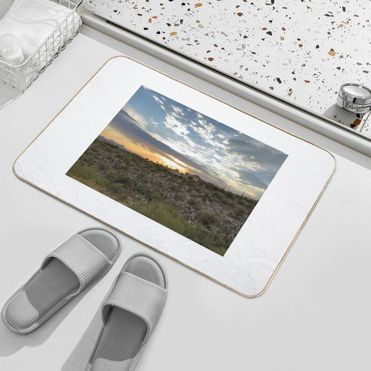 Sunset over Desert Mountain  Long-Lasting Bath Mat