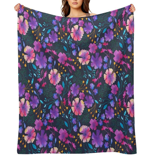 Fluro Floral Watercolour Flower Pattern Easy Care Throw Blanket