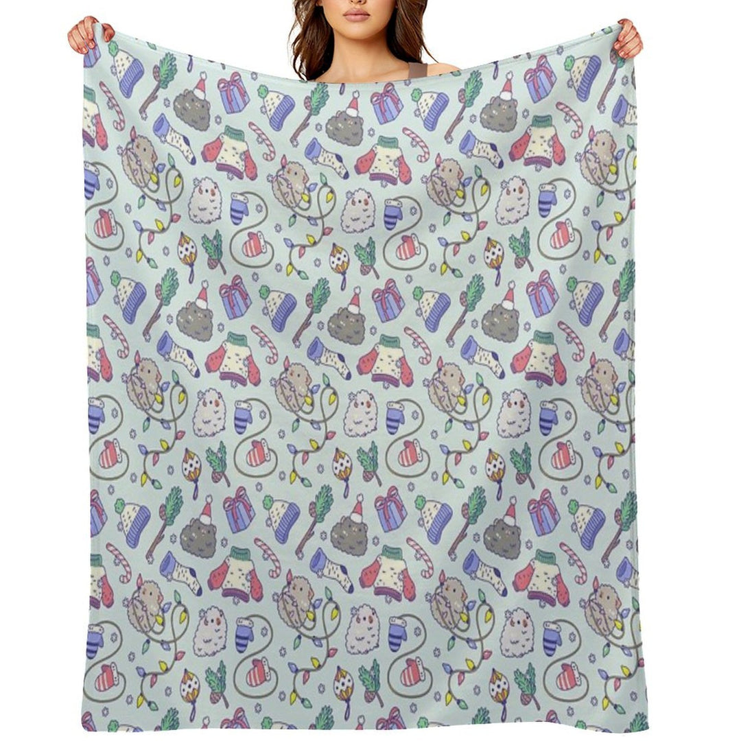 Teddy Guinea Pigs Christmas Patten in Mint Green Background Anti-pilling Throw Blanket