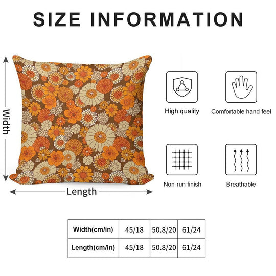 70s Retro Daisies, Vintage Flower Power, Orange And Brown, Boho, Soft Ultra-Soft Texture Throw Pillow
