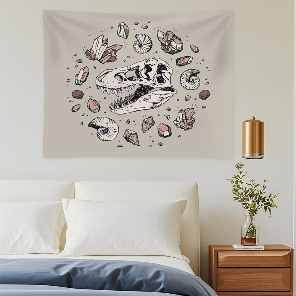 Geo-rex Vortex  Rose Quartz  Dinosaur Skull Fossil Art Tapestry