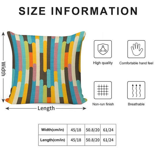 Retro Color Block Popsicle Sticks Blue Soft Washable Throw Pillow