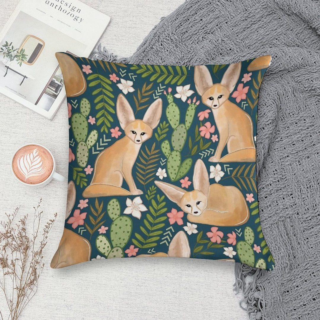 Fantastic Fennec Foxes on Navy Soft Decorative Cover Throw Pillow