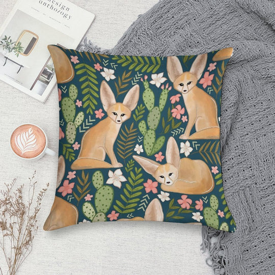 Fantastic Fennec Foxes on Navy Soft Decorative Cover Throw Pillow