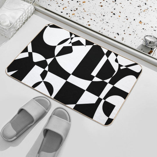 Mid Century Modern Abstract Geometric Shapes - Black White  Easy To Clean Bath Mat
