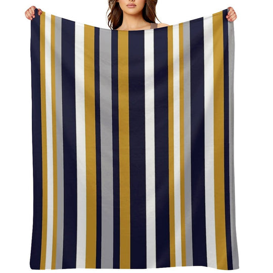 Modern Stripes Vertical Pattern in Honey Mustard Yellow, Dark Navy Blue, Gray, And White. Minimalist Color Block Durable Throw Blanket
