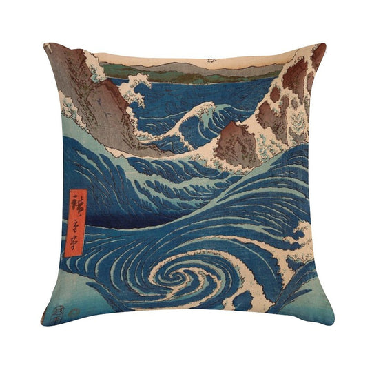 JAPAN UKIYO-E UTAGAWA HIROSHIGE WAVES Soft Reinforced Edging Throw Pillow
