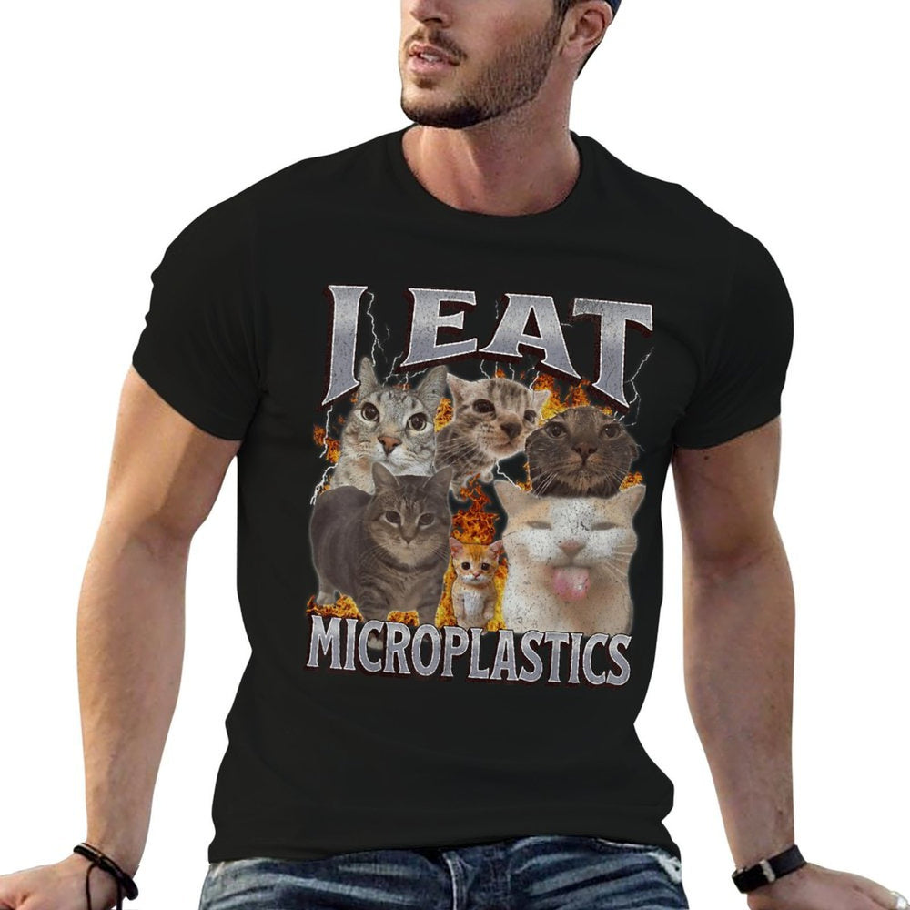 I Eat Microplastics Funny Cat Meme Bootleg Graphic for Men Women Comfortable T-Shirt