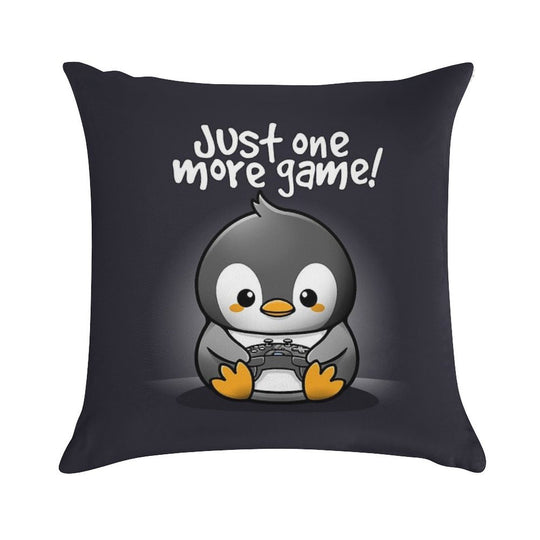 Pengin Just One More Game Soft Short Plush Fabric Throw Pillow