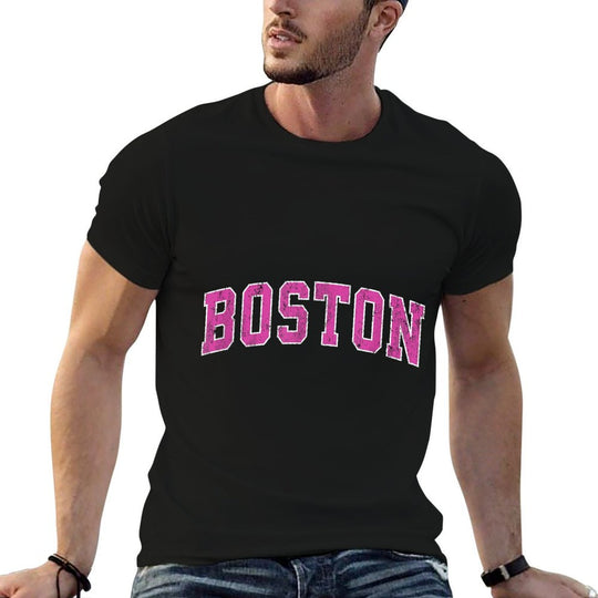 Boston Massachusetts MA Vintage Sports Design Pink Design  Slim-fit Cut T-Shirt