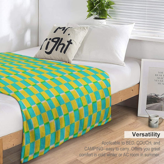 Turquoise And Yellow Checkerboard Pattern Easy Care Throw Blanket