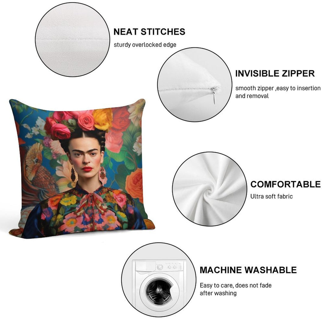 Frida Khalo with Flowers Orignial Artwork Soft Ultra-Soft Texture Throw Pillow