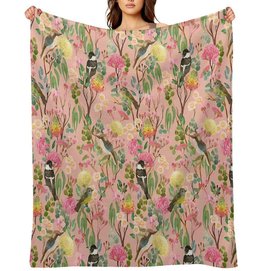 Australian Birds And Blooms Native Flora Chinoiserie Velvety-soft Throw Blanket